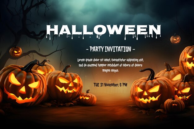 Halloween party invitation template with pumpkins and layered texts PSD