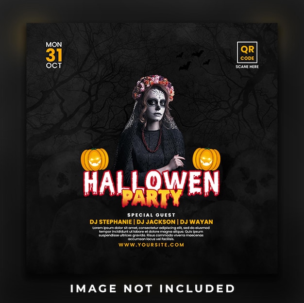 PSD modello di post banner per social media di halloween party night