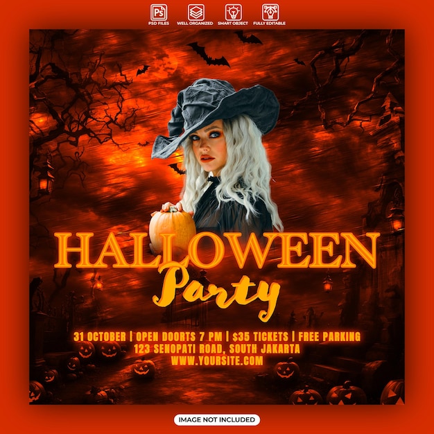 PSD ハロウィーン パーティーのポスターまたはソーシャル メディアの instagram の投稿テンプレート