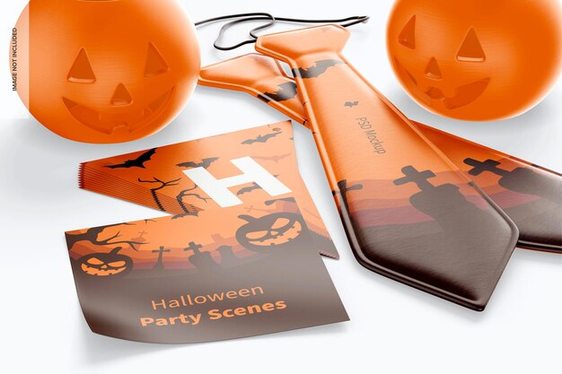 PSD halloween party scene mockup, close up