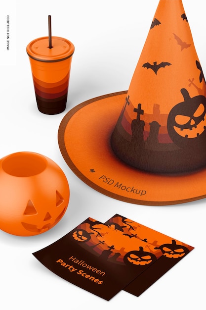 PSD halloween party scene mockup