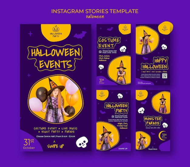 PSD pacchetto di storie sui social media per la festa di halloween