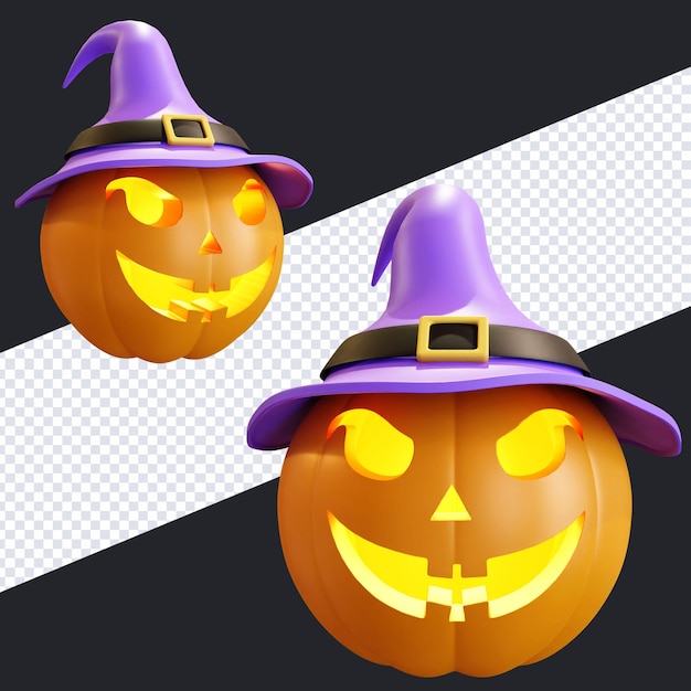 Halloween-pompoen met paarse heksenhoed 3d render illustratie