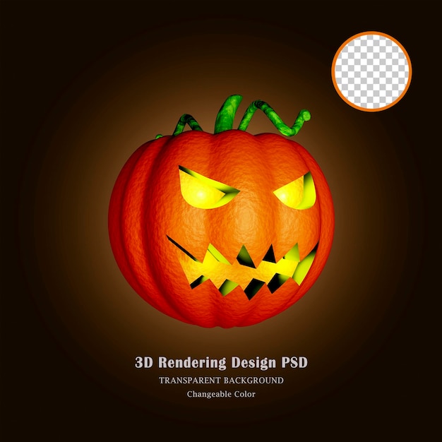 PSD halloween-pompoenen glimlach en enge ogen. ogen gloeien in pompoen 3d-rendering