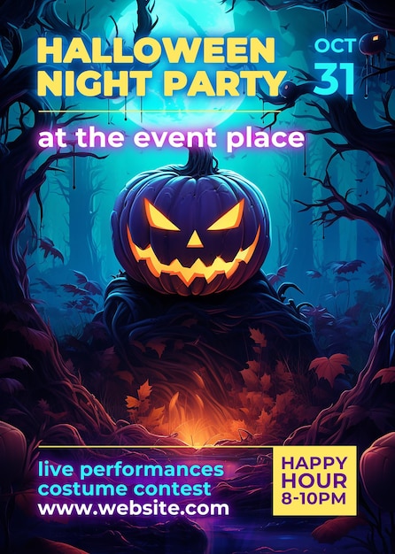 Halloween poster template PSD Halloween night party flyer banner social media post PSD template