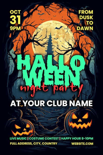 PSD Шаблон плаката на хэллоуин psd шаблон флаера для вечеринки в честь хэллоуина пост в социальных сетях psd шаблон