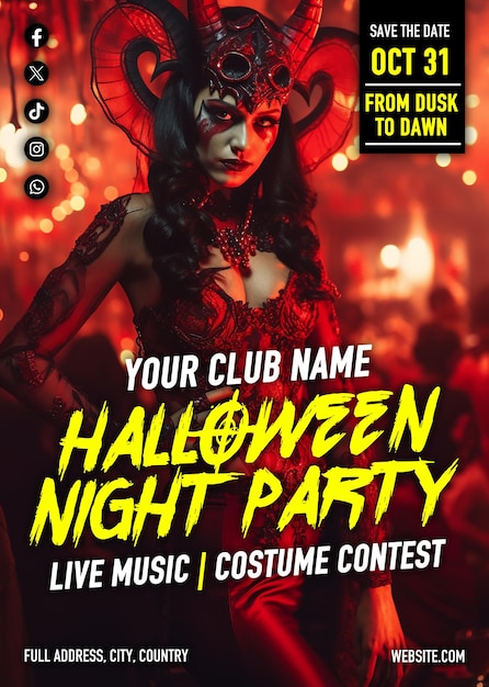 PSD halloween-postersjabloon psd halloween-nachtfeest flyer banner sociale media post psd-sjabloon