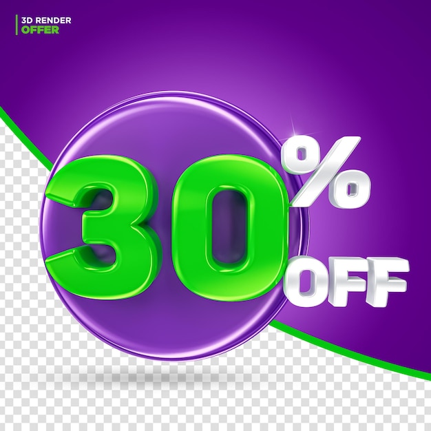 Halloween-promotieaanbieding 30 procent korting op label 3d render voor compositie