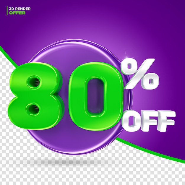 Halloween-promotieaanbieding 80 procent korting op label 3d render voor compositie