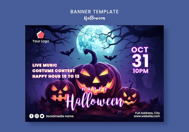 Halloween psd template for halloween night party banner social media post