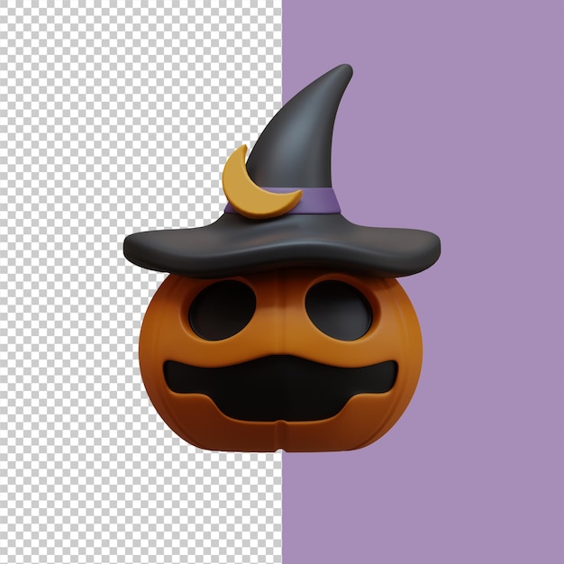 Halloween pumpkin icon with witch hat 3d illustration