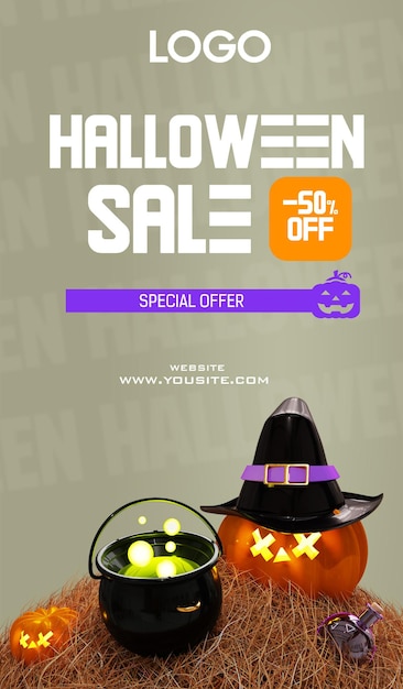 PSD halloween pumpkin witch cauldron scarecrow banner