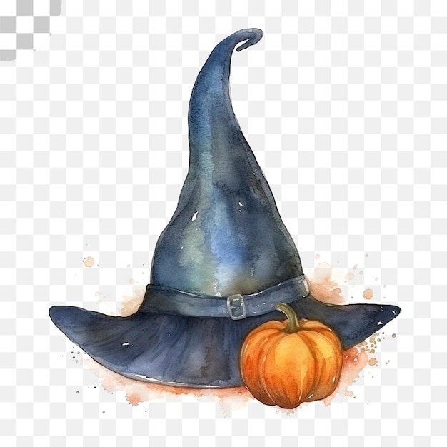 PSD halloween pumpkin witch hat watercolor transparent background