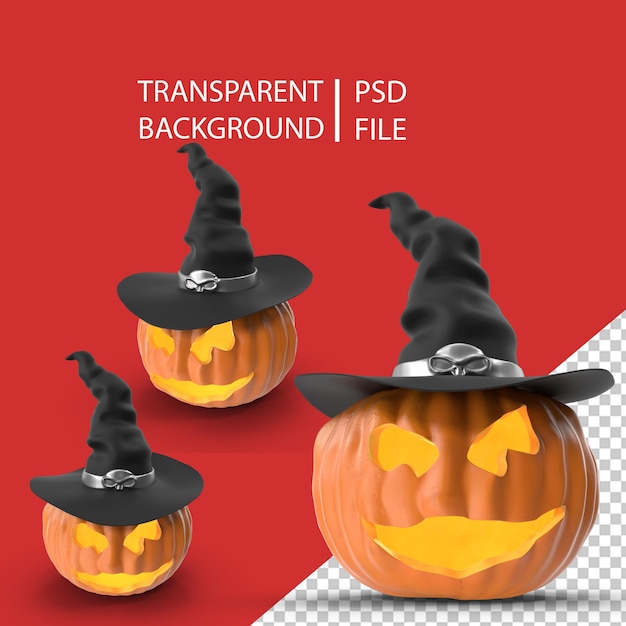 PSD zucca di halloween con cappello da strega png