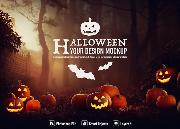 Mockup di zucche di halloween su sfondo scuro