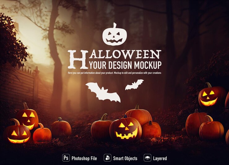 暗い背景にハロウィーン カボチャのモックアップ