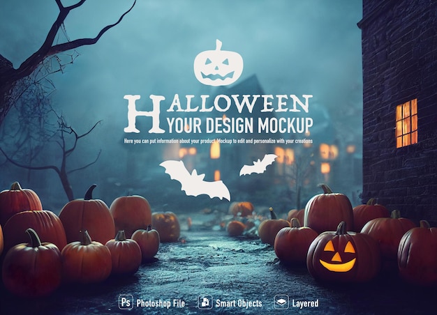 PSD halloween pumpkins mockup on dark background