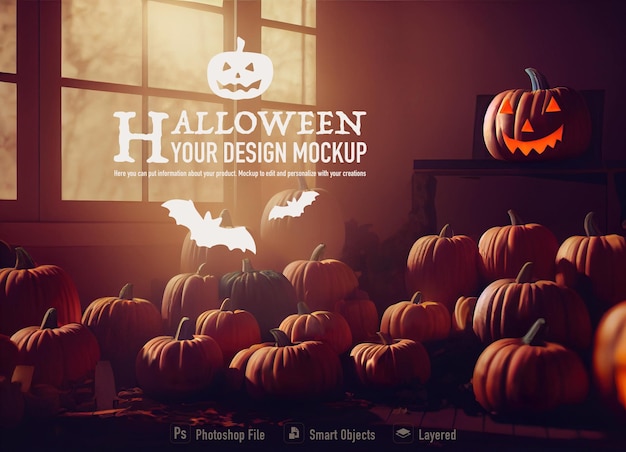 Halloween pumpkins mockup on dark background