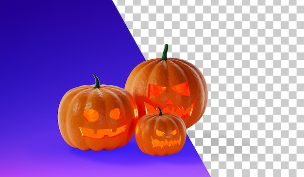 Halloween pumpkins with an evil and cute smile 3d render jack o lantern halloween pumpkins