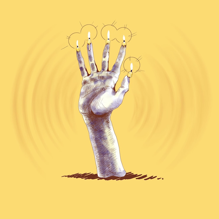 PSD halloween retro hand van glorie inkt tekening
