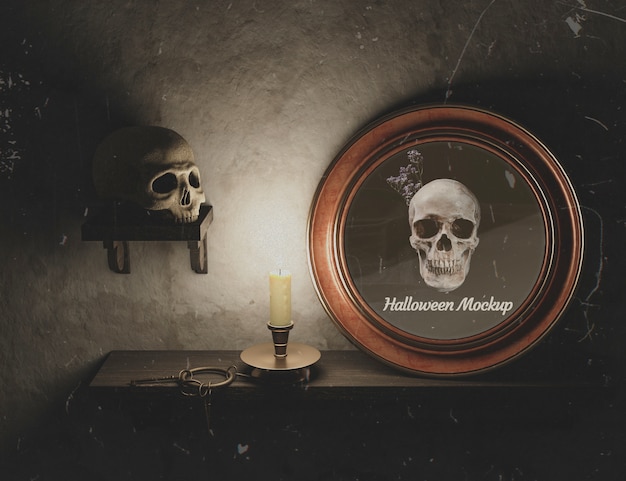 PSD halloween round frame with skull and gothic decor