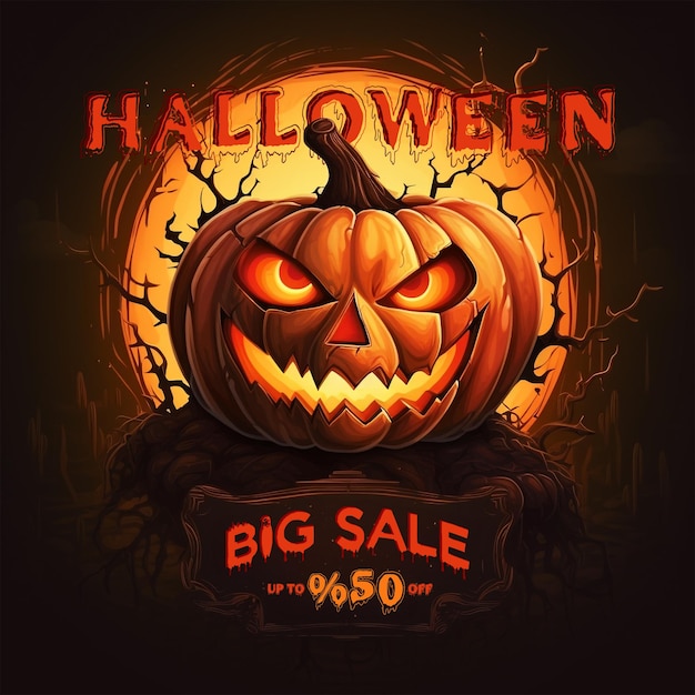 PSD halloween sale social media post scarry pumkins head