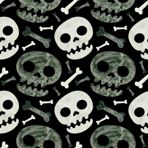 Halloween seamless pattern with skulls and bones spooky background psd