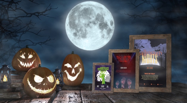 Halloween seizoen arrangement met horror film posters mock-up