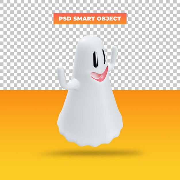 PSD fantasma sorridente di halloween, illustrazione 3d