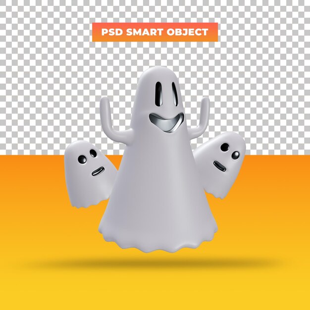 Fantasma sorridente di halloween, illustrazione 3d