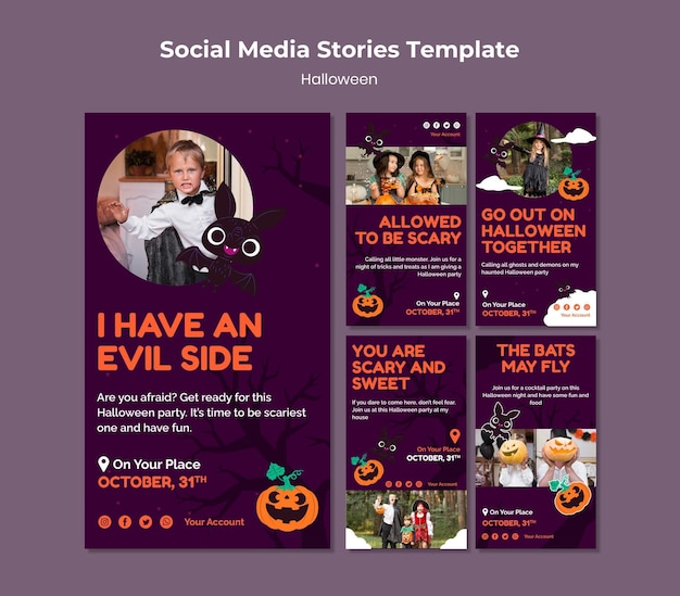 PSD set di storie sui social media di halloween