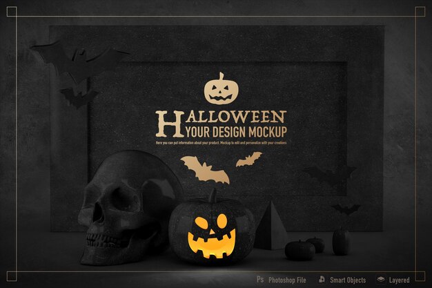 Halloween still life mockup isolated on black color background