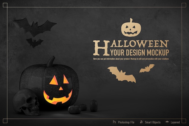 Halloween still life mockup isolated on black color background