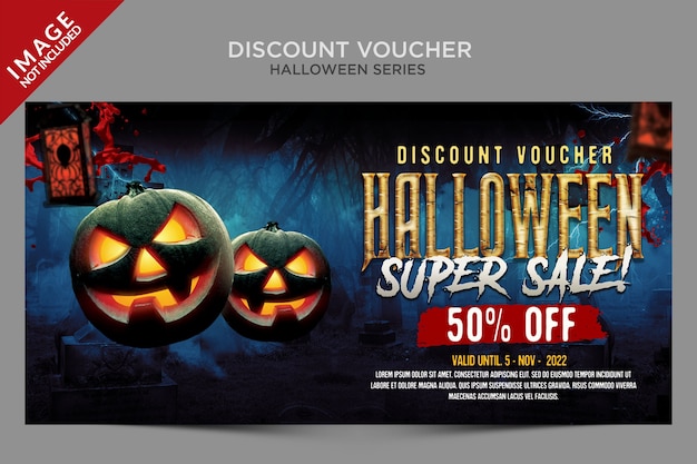 PSD halloween super sale discount voucher template