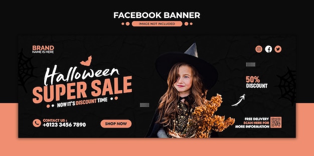 PSD facebook カバーと web バナー テンプレートのハロウィーン スーパー セール プロモーション