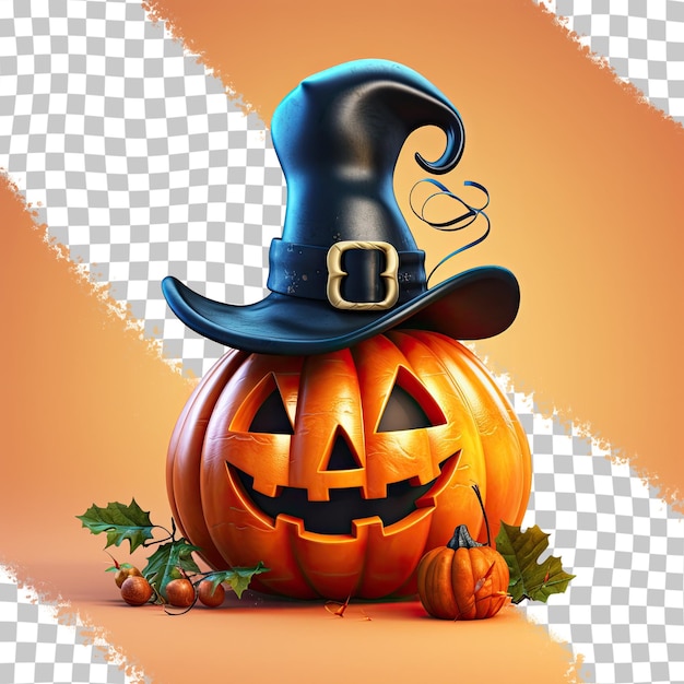 PSD halloween symbol pumpkin o lantern in hat isolated on a transparent background
