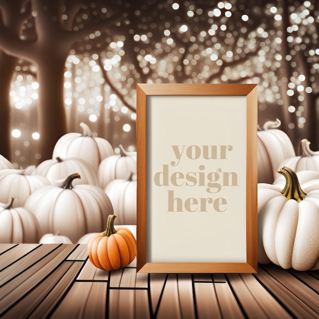 PSD halloween-thema ingelijst kunstwerk herfst mockup poster showcase 3d realistisch render fotolijstje