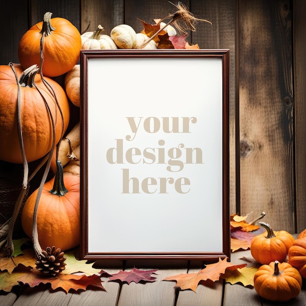 PSD poster mockup autunnale con grafica incorniciata a tema halloween, cornice per foto con rendering realistico 3d