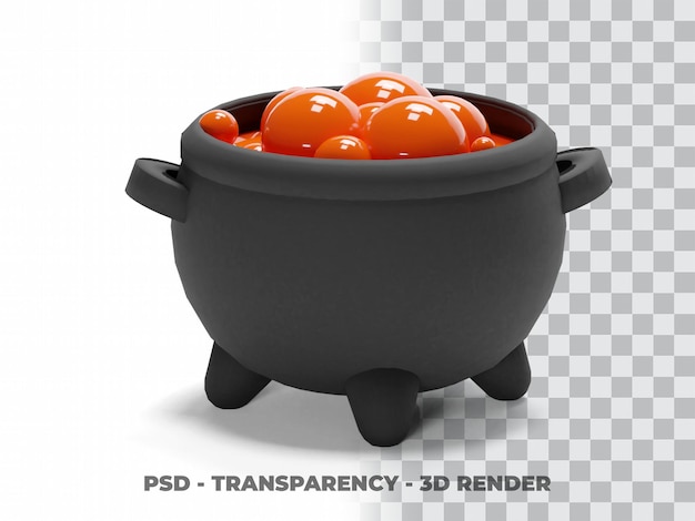 PSD calderone della strega di halloween modellazione 3d con sfondo trasparente