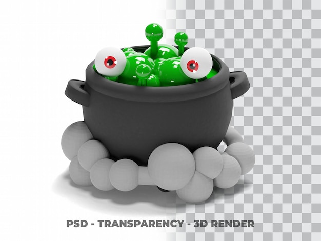 PSD calderone della strega di halloween modellazione 3d con sfondo trasparente