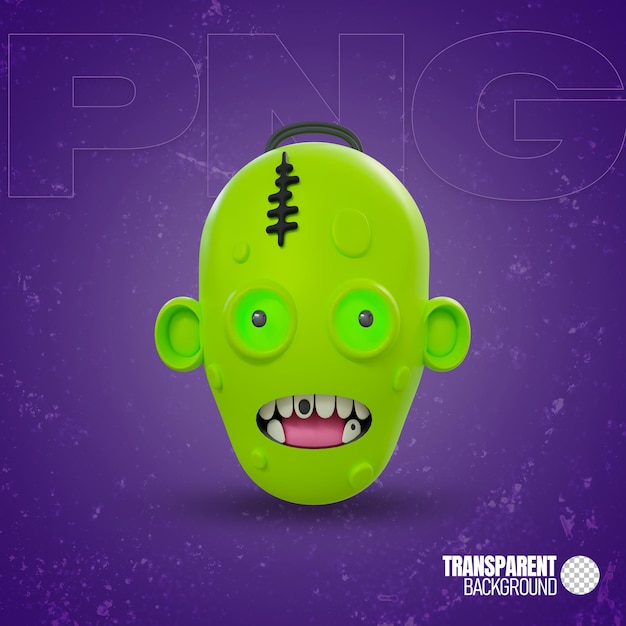 PSD halloween zombie head 3d transparent background png
