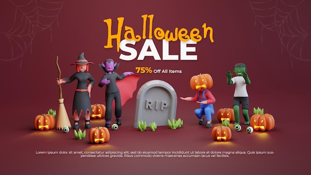 Halloweenowa Sprzedaż Szablon Z 3d Render Characte