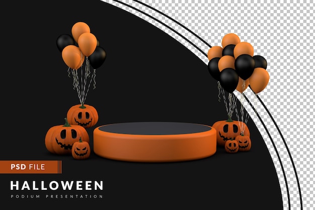 Halloweenowe podium to koncepcja 3D z dynią i balonami na wydarzenie