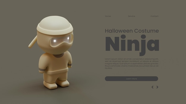 Halloweenowy Szablon Strony Docelowej Z Ilustracją Renderowania 3d Ninja