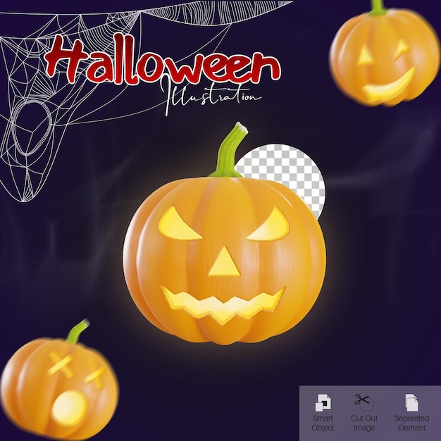 Halloweenowy Sztandar Uroczystości Z 3d Renderem Emoji Dyni