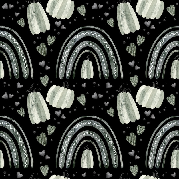 Halloweenowy wzór z dyniami i tęczami Cyfrowy papier do scrapbookingu na czarnym tle