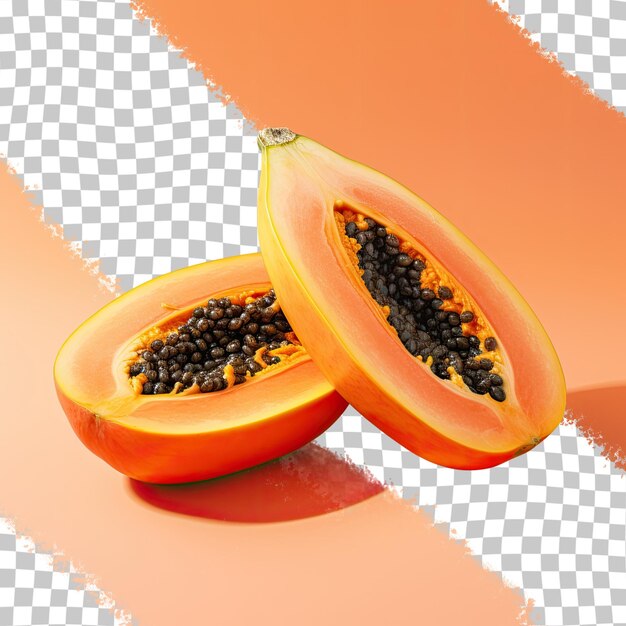 Halved papaya fruit transparent background