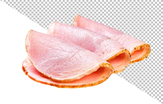 Ham slices isolated on white background