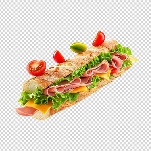 PSD ham swiss submarine sandwich png cutout on transparent background