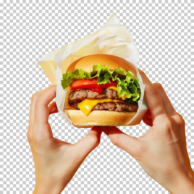 PSD Гамбургер и бургер с летающими элементами, изолированными на прозрачном фоне